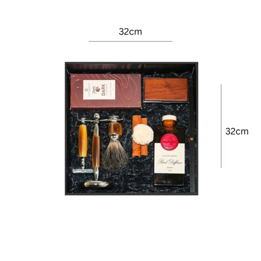 Hộp Quà "Timeless Luxe", Khí Chất Của Tinh Tế & Thành Đạt, Set Quà Cho Nam Với Tinh Dầu Khuếch Tán Kèm Card Holder & Bộ Cạo Râu, Quà Sinh Nhật Cho Nam