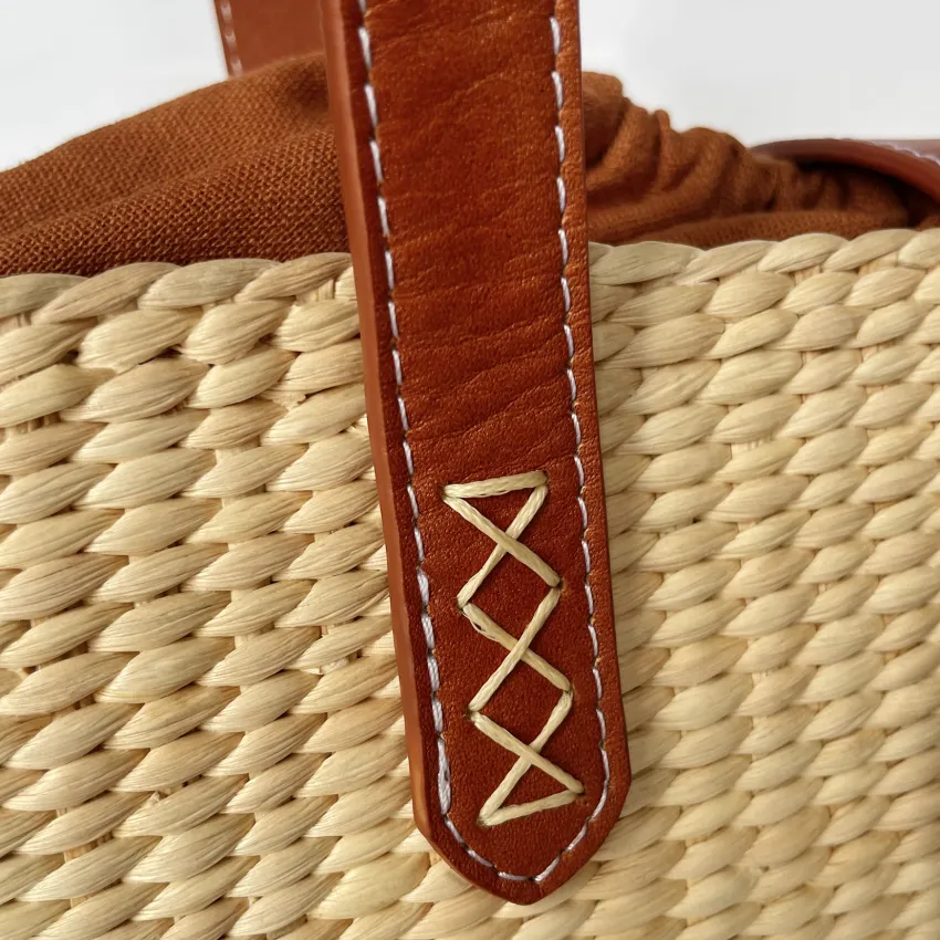 Square Basket Water Hyacinth Bag With Leather - Chu Du Bag | CHUS