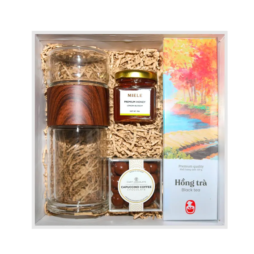"Relax Tea" Gift Box, Complete Peaceful Wishes, Tea Set With Infuser Plus Honey & Chocolate, Premium Gift, Vietnamese Specialty Gift, Corporate Gift "Relax Tea" Gift Box, Complete Peaceful Wishes, Tea Set With Infuser Plus Honey & Chocolate, Premium Gift, Vietnamese Specialty Gift, Corporate Gift