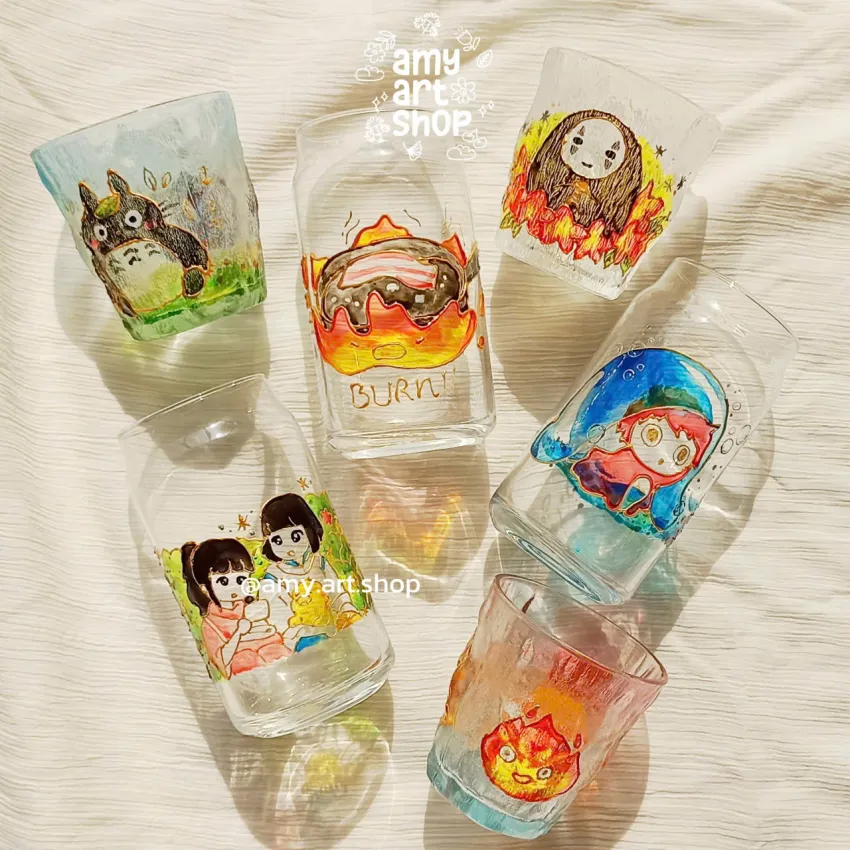 Hand-Painted Ghibli Character Glass Cup, Adorable World In Your Hands, Premium Glass Cup, Unique Hand-Painted Home Decor, Creative Birthday Gift Hand-Painted Ghibli Character Glass Cup, Adorable World In Your Hands, Premium Glass Cup, Unique Hand-Painted Home Decor, Creative Birthday Gift