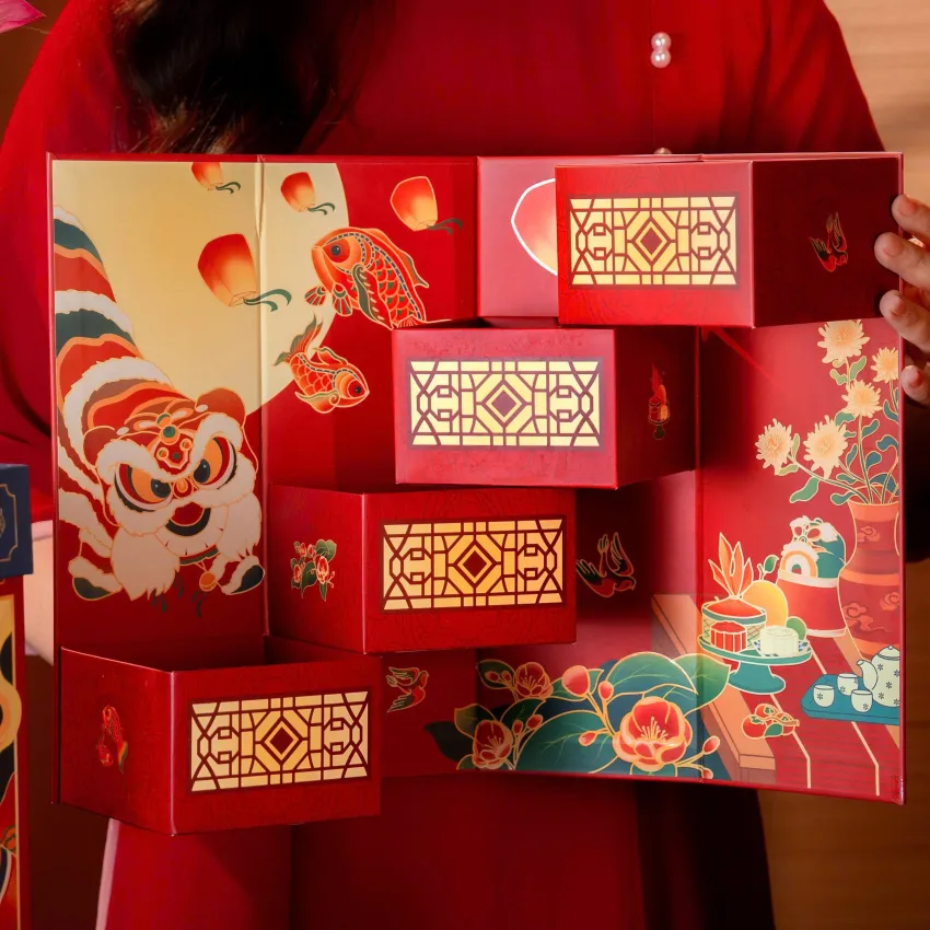 Hộp Quà Trung Thu "Tứ Hương Bên Trăng", Rực Màu Hội Trăng Rằm, Set Quà Bánh Trung Thu Cao Cấp, Thiết Kế Độc Quyền, Quà Biếu Trung Thu, Quà Cho Đối Tác