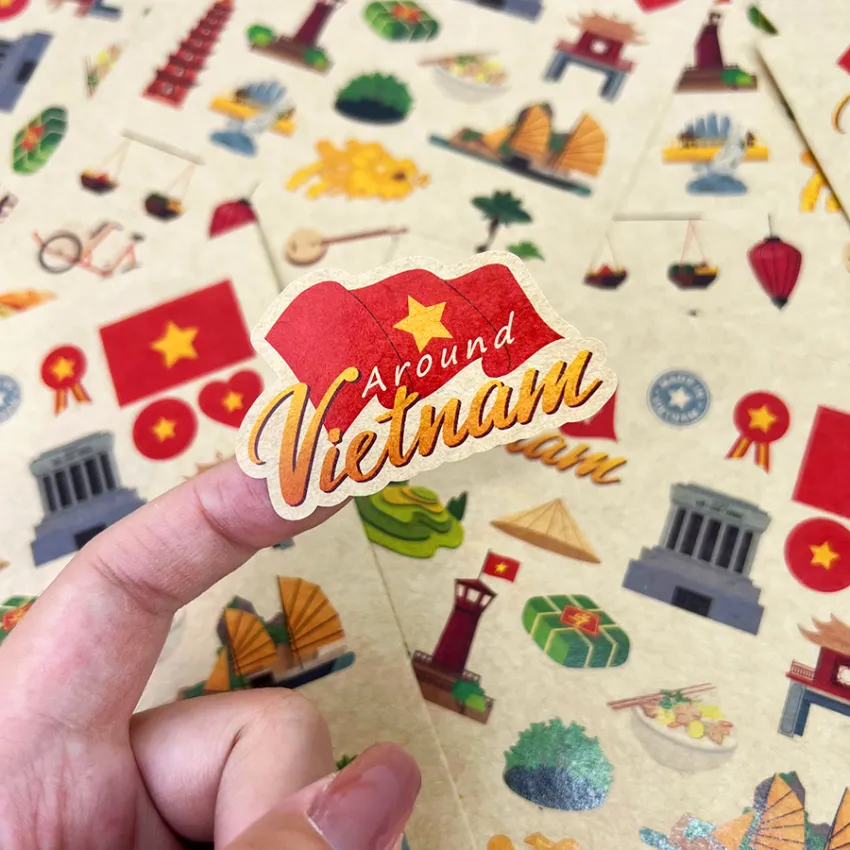 Bộ 2 Tấm Sticker "Around Vietnam", Mỗi Tấm 28 Hình Dán Độc Quyền, Những Góc Việt Nam Rực Rỡ, Sticker Giấy Kraft, Hình Dán Trang Trí Sổ, Quà Lưu Niệm Việt Nam