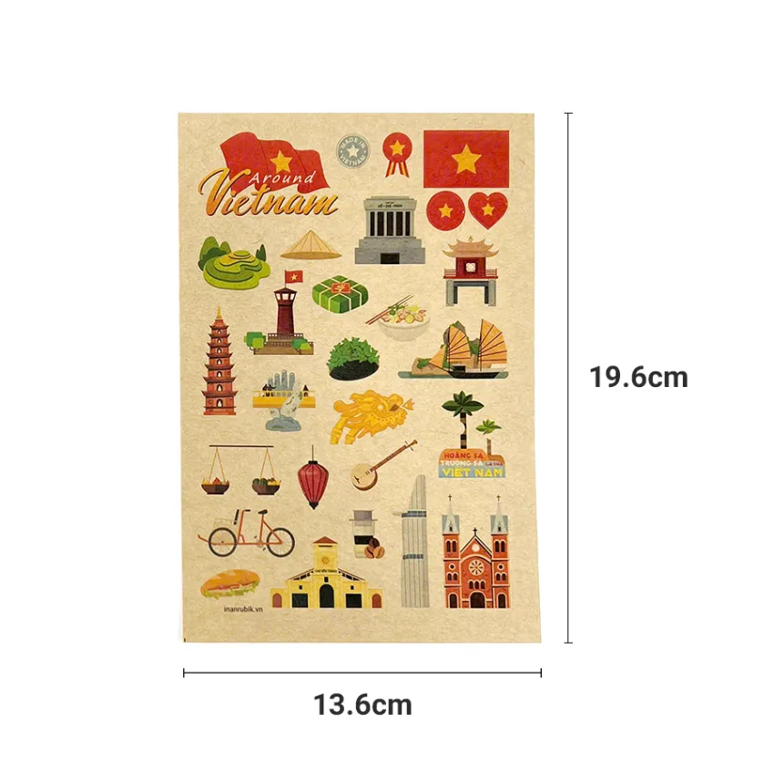 Bộ 2 Tấm Sticker "Around Vietnam", Mỗi Tấm 28 Hình Dán Độc Quyền, Những Góc Việt Nam Rực Rỡ, Sticker Giấy Kraft, Hình Dán Trang Trí Sổ, Quà Lưu Niệm Việt Nam
