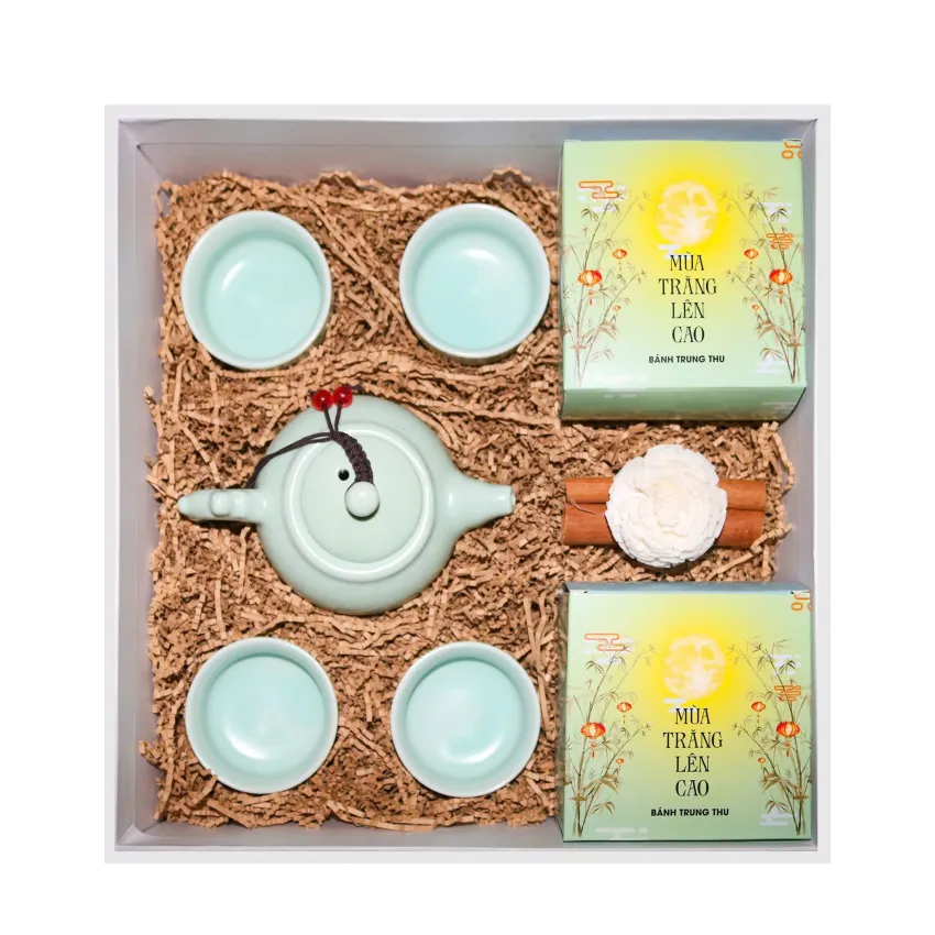 Hộp Quà Trung Thu "Mùa Thu Thanh Tao", An Yên Trong Phút Sum Vầy, Set Quà Trung Thu Với Bánh & Bộ Ấm Trà, Quà Trung Thu Doanh Nghiệp, Quà Biếu Trung Thu