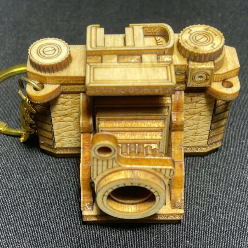 DIY Wooden Camera Model Keychain KC.ZI.SPIKT533.16, Compact & Intricate, Handmade Vietnamese Souvenir, Wooden Model, Handmade Gift For Friends