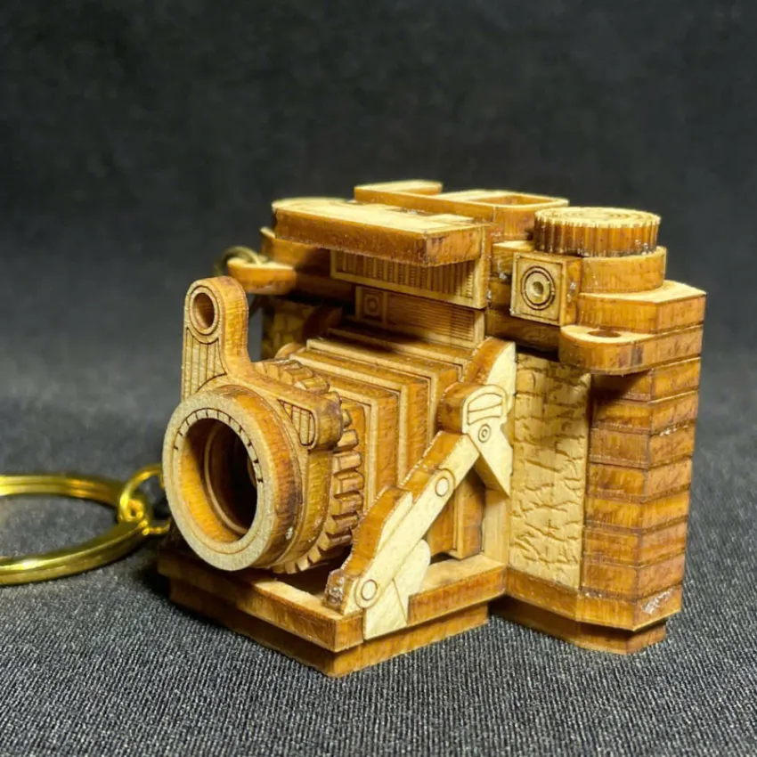 DIY Wooden Camera Model Keychain KC.ZI.SPIKT533.16, Compact & Intricate, Handmade Vietnamese Souvenir, Wooden Model, Handmade Gift For Friends