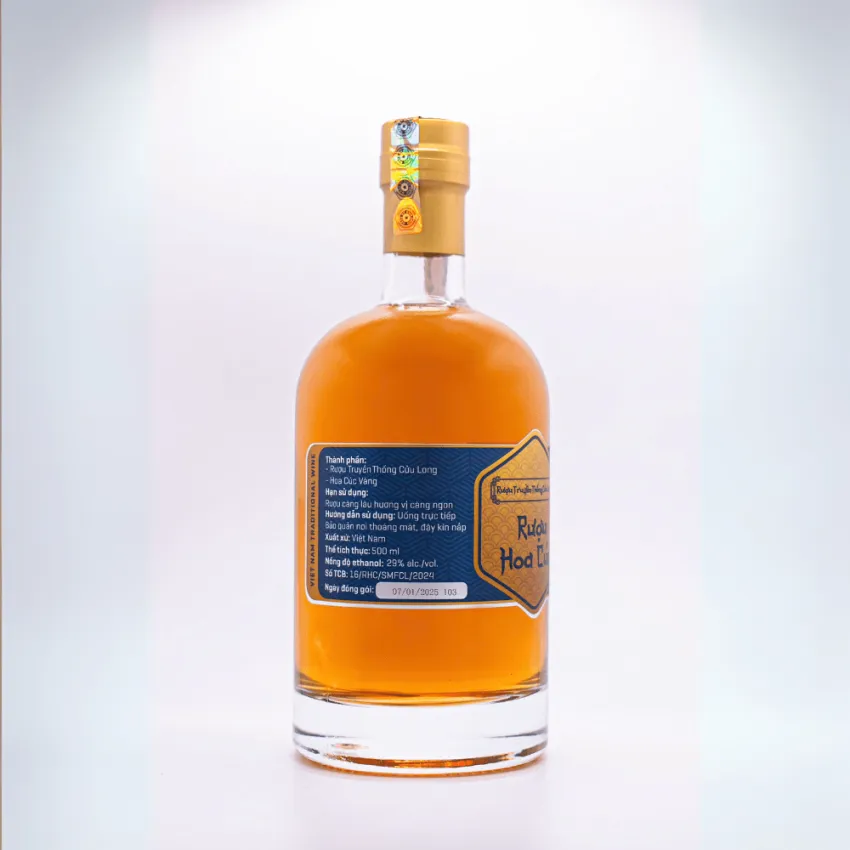 Cuu Long Traditional Chrysanthemum Rice Wine 500ml, Rich Over Time, Chrysanthemum Liquor, Delightful Flavor, Vietnamese Corporate Gift, Vietnamese Wine