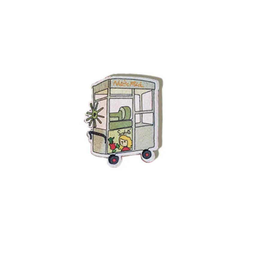 Pin Gỗ Xe Bán Hàng Rong, Leng Keng Phố Phường Việt Nam, Pin Gỗ In UV Sắc Nét, Ghim Cài Độc Đáo, Phụ Kiện Việt Nam, Quà Lưu Niệm Việt Nam Nhỏ Gọn