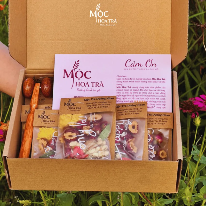 Mộc Trà Dưỡng Nhan, Trà Hoa Thảo Mộc Thiên Nhiên 7 Vị, Đẹp Da, Dưỡng Khí Huyết, Chia Phần Tiện Lợi, Trà Sấy Lạnh Nguyên Chất, Quà Cho Nữ, Quà 20/10