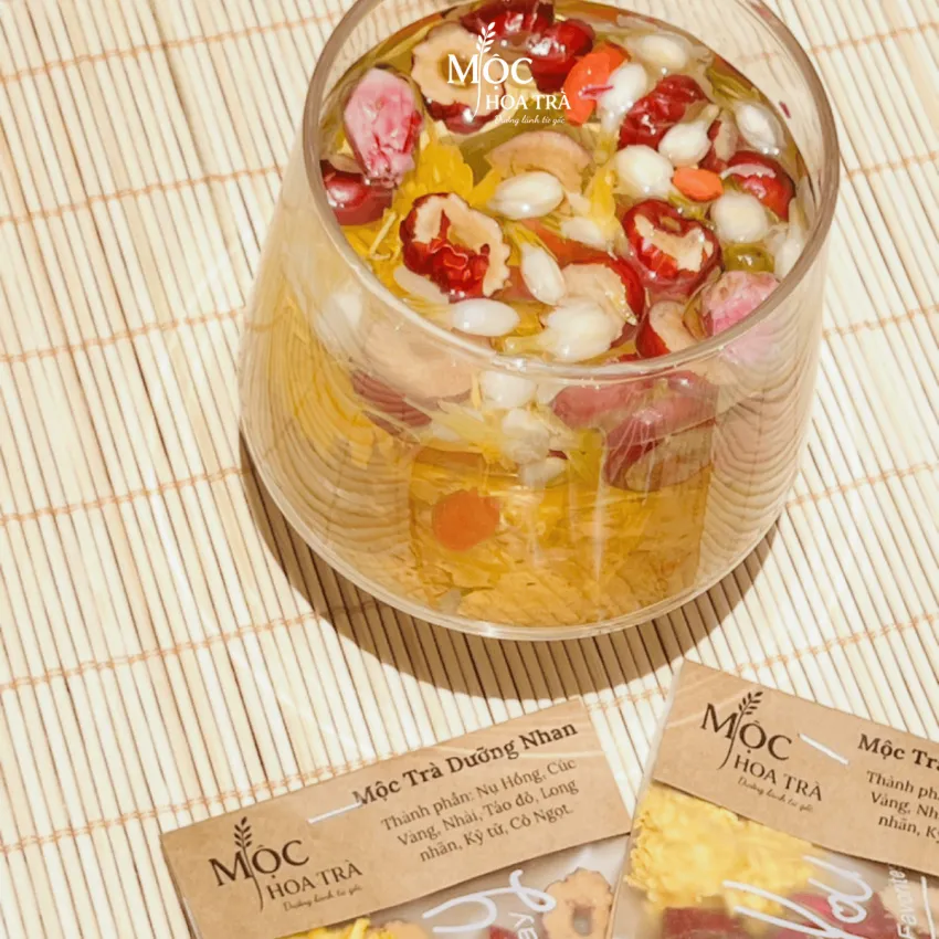 Mộc Trà Dưỡng Nhan, Trà Hoa Thảo Mộc Thiên Nhiên 7 Vị, Đẹp Da, Dưỡng Khí Huyết, Chia Phần Tiện Lợi, Trà Sấy Lạnh Nguyên Chất, Quà Cho Nữ, Quà 20/10