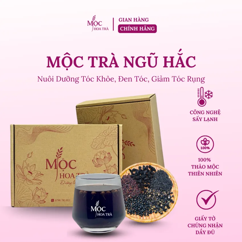 Mộc Trà Ngũ Hắc, Trà Thảo Mộc Dưỡng Tóc, Tóc Đen Mượt & Dài Khỏe, Trà 5 Loại Thảo Mộc Sấy Lạnh, Pha Chế Dễ Dàng, Quà Cho Nữ, Quà Chăm Sóc Sắc Đẹp