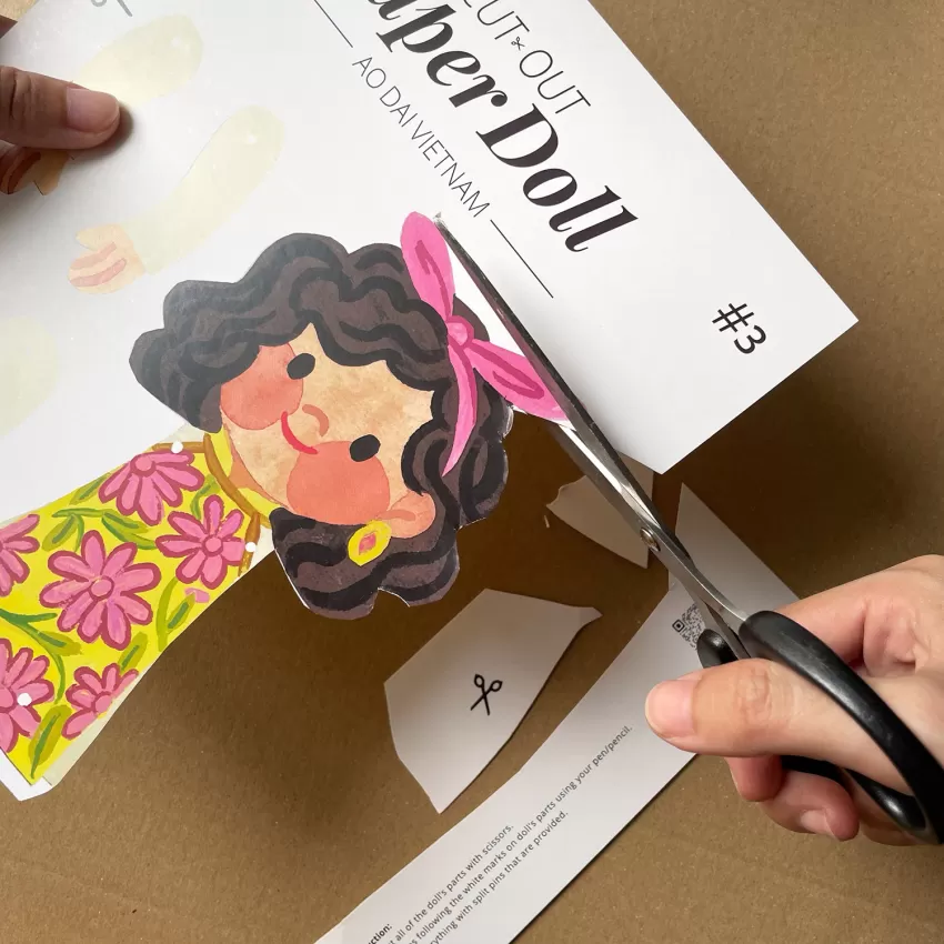 DIY Vietnamese Ao Dai Girl Paper Dolls, Including Coloring Pages