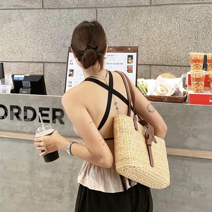 Square Basket Water Hyacinth Bag With Leather - Chu Du Bag | CHUS