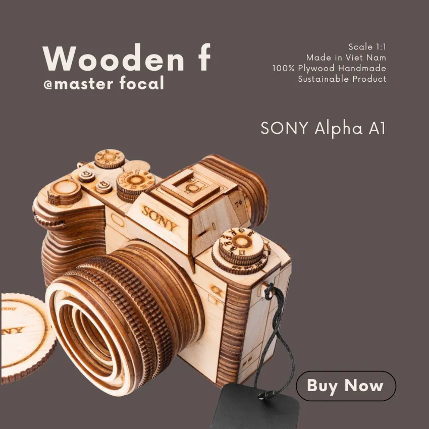 Mô hình camera Sony Alpha 1 gỗ tỉ lệ thật món quà từ ký ức nghệ thuật, mô hình máy ảnh gỗ trang trí nhà cửa quà cho nhiếp ảnh lưu niệm độc đáo