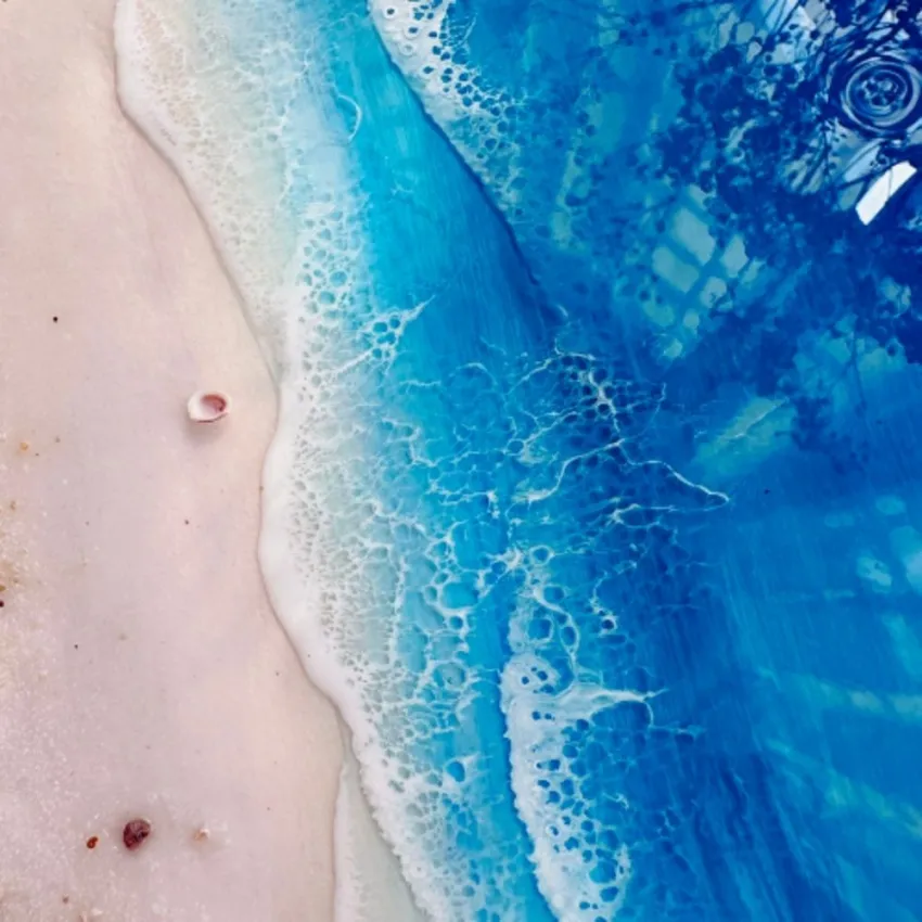 3D epoxy resin beach painting captures vibrant ocean beauty through lifelike dimensional effects, showcasing exquisite handcraftsmanship as distinctive home decor, impressive artistic gift and unique housewarming present. 3D epoxy resin beach painting captures vibrant ocean beauty through lifelike dimensional effects, showcasing exquisite handcraftsmanship as distinctive home decor, impressive artistic gift and unique housewarming present.