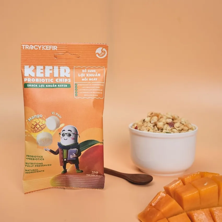 Mango flavor kefir probiotic chips box 5 packs with delicious tropical flavor, convenient light nutritious snack as family health gift for kids Mango flavor kefir probiotic chips box 5 packs with delicious tropical flavor, convenient light nutritious snack as family health gift for kids