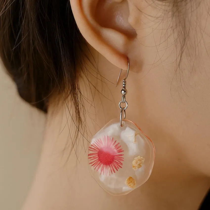 Red daisy resin earrings brilliant every moment of love, real dried flower one-of-a-kind handcrafted jewelry as gift for her souvenirs Red daisy resin earrings brilliant every moment of love, real dried flower one-of-a-kind handcrafted jewelry as gift for her souvenirs