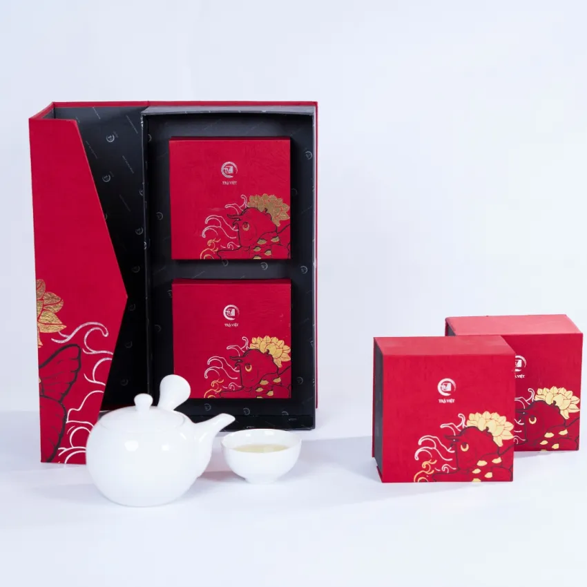 Hộp quà Trung Thu An Khang ấm áp mùa đoàn viên, set quà bánh Trung Thu cùng trà lài hộp quà kèm túi cao cấp quà tặng doanh nghiệp