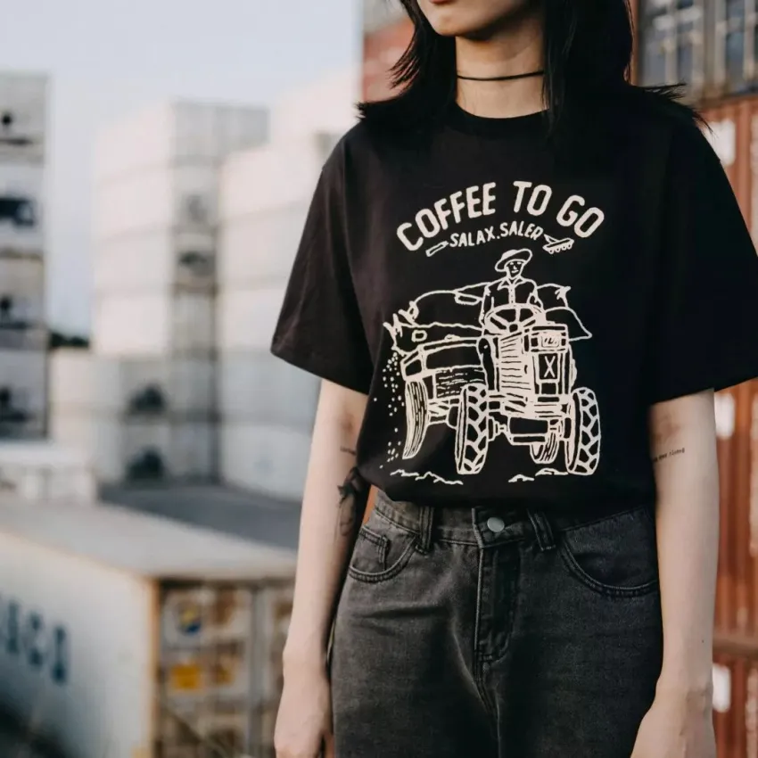 Coffee To Go cotton t-shirt, premium and perfect for travel or group wear, unique birthday gift, ideal for coffee lovers.