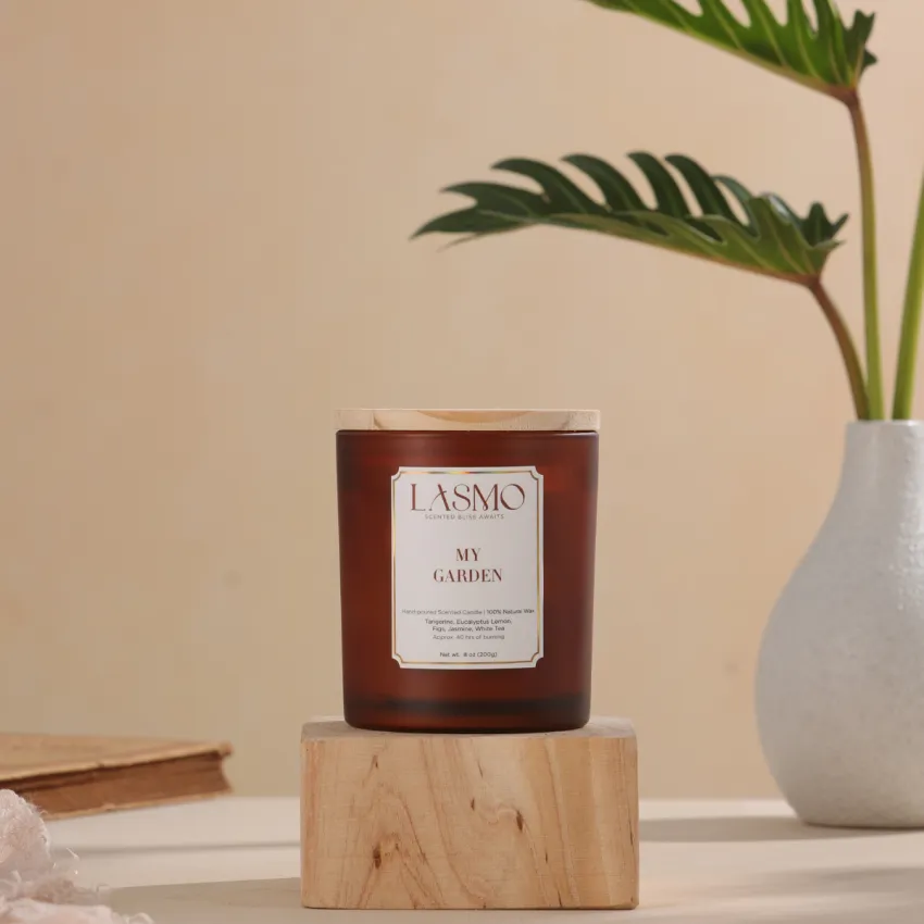 "My Garden" scented candle gift set in elegant packaging, inspired by a serene summer garden, featuring a relaxing natural fragrance – perfect unique birthday gift and Vietnamese souvenir