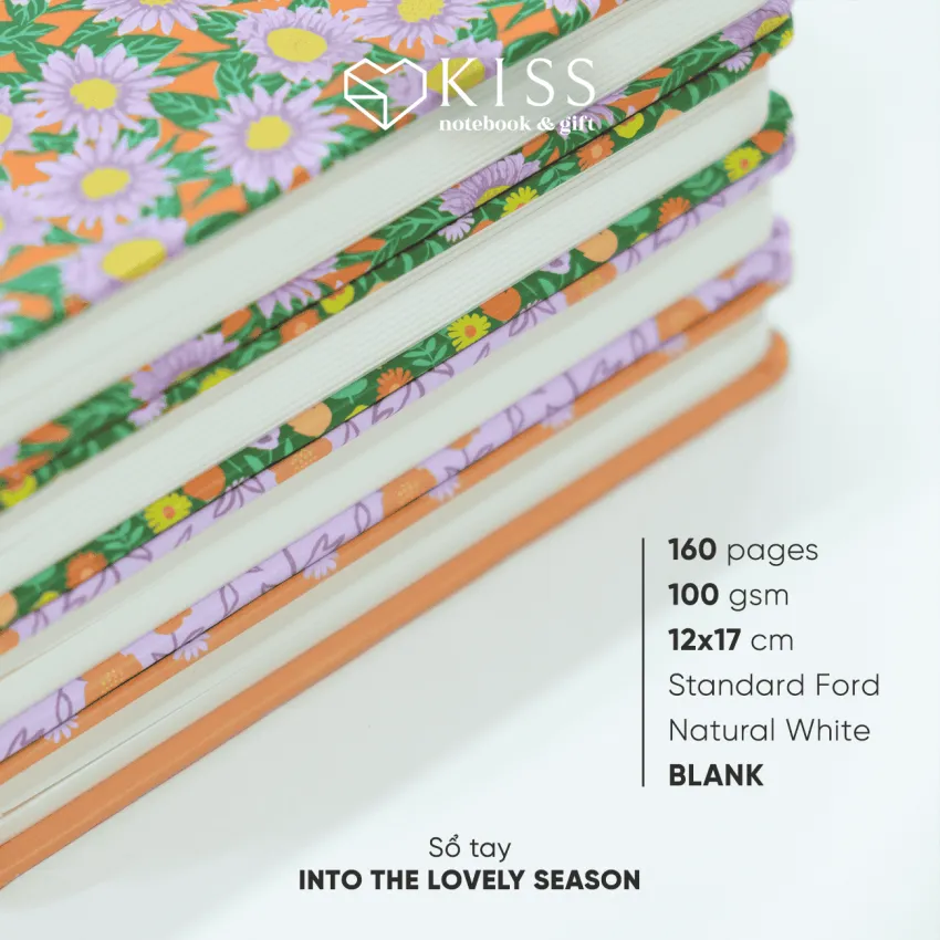 Sổ tay "Into The Lovely Seasons" bìa hoa, vườn hè đầy sức sống—sổ tay bìa cứng, nhật ký độc đáo, quà lưu niệm Việt Nam, văn phòng phẩm nghệ thuật.