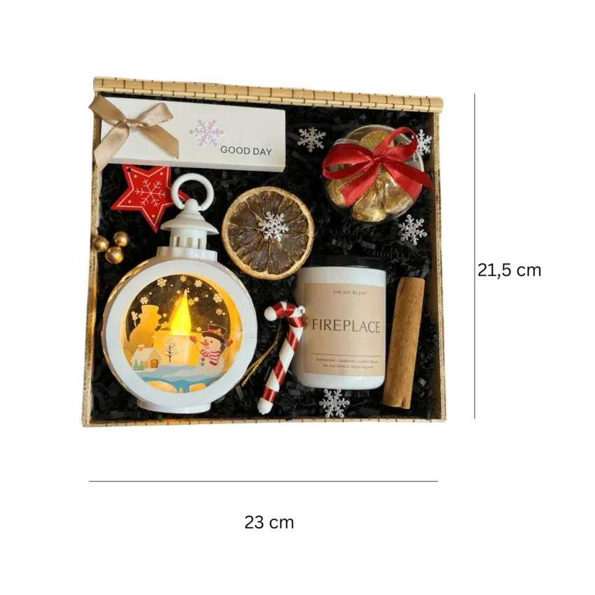 "Light Up The Night" Christmas Gift Box, Warm Up The Holiday Season, Gift Set with Scented Candle, Lamp & Chocolate Ornament, Corporate Gift Set