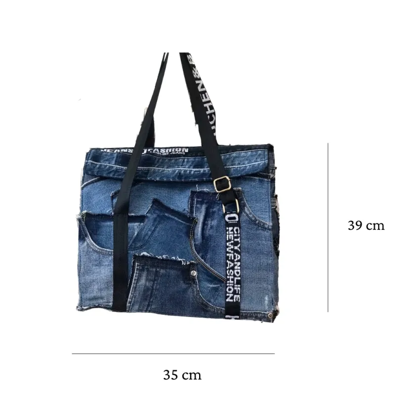 Patchwork Flap Tote Bag From Old Jeans, Creating Impressive Shapes In Any Space, Sustainable Fashion Handbag, Unique Accessory, Unique Handmade Gift Patchwork Flap Tote Bag From Old Jeans, Creating Impressive Shapes In Any Space, Sustainable Fashion Handbag, Unique Accessory, Unique Handmade Gift