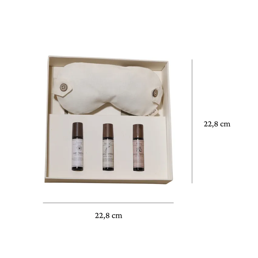 Sleep Well gift box offers refined rest moments through personalized embroidered sleep mask paired with 3 essential oil rollers made from natural ingredients, creating unique relaxation-focused birthday gift Sleep Well gift box offers refined rest moments through personalized embroidered sleep mask paired with 3 essential oil rollers made from natural ingredients, creating unique relaxation-focused birthday gift