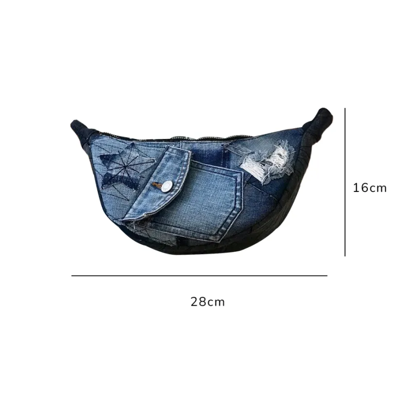 Half-Moon Crossbody Bag With Flap From Old Jeans, Balancing Convenience & Uniqueness, Upcycled Jeans Bag, Denim Crossbody Bag, Creative Birthday Gift Half-Moon Crossbody Bag With Flap From Old Jeans, Balancing Convenience & Uniqueness, Upcycled Jeans Bag, Denim Crossbody Bag, Creative Birthday Gift