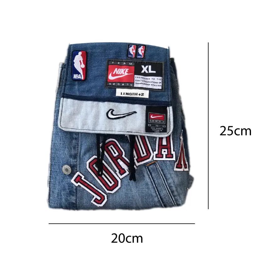 Mini Jordans Backpack From Old Jeans, Personality Through Every Detail, Patchwork Fabric Backpack, Upcycled Fashion, Handcrafted Gift, Birthday Gift Mini Jordans Backpack From Old Jeans, Personality Through Every Detail, Patchwork Fabric Backpack, Upcycled Fashion, Handcrafted Gift, Birthday Gift