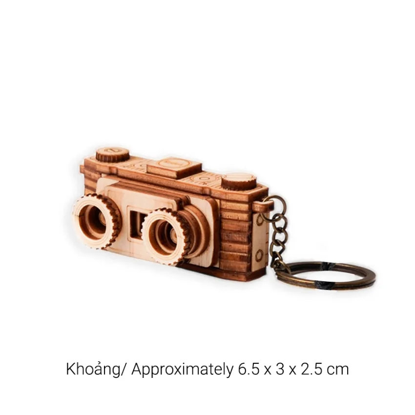 Móc khóa gỗ hình camera nét cổ điển độc quyền, móc khóa gỗ thật gọn nhẹ thủ công độc đáo quà tặng lưu niệm Việt Nam