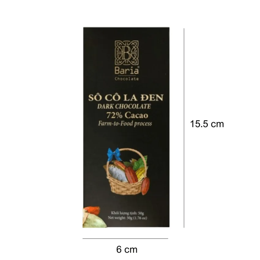 Thanh Socola Đen 72% Cacao, 50G, Say Mê Với Hương Vị Đắng & Thơm Vừa Vặn, Socola Cao Cấp Đúng Vị, Đặc Sản Việt Nam, Quà Vặt, Ăn Vặt Lành Mạnh
