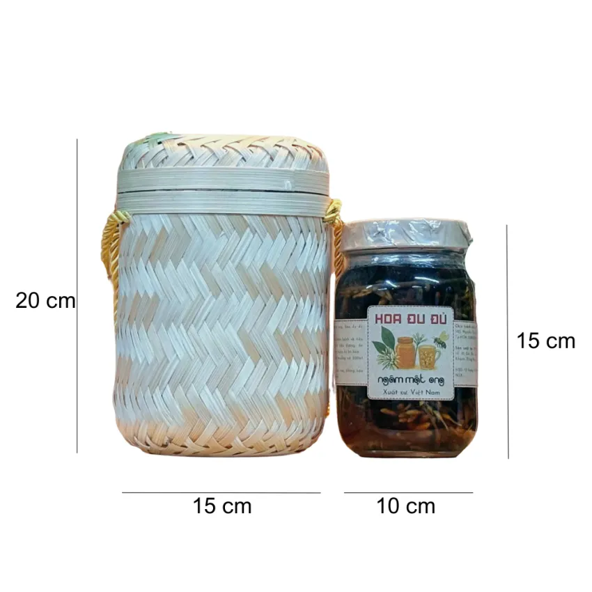 Honeycomb gift set in bamboo box, 400ml pure honeycomb in glass jar, Vietnamese specialty healthy gift.