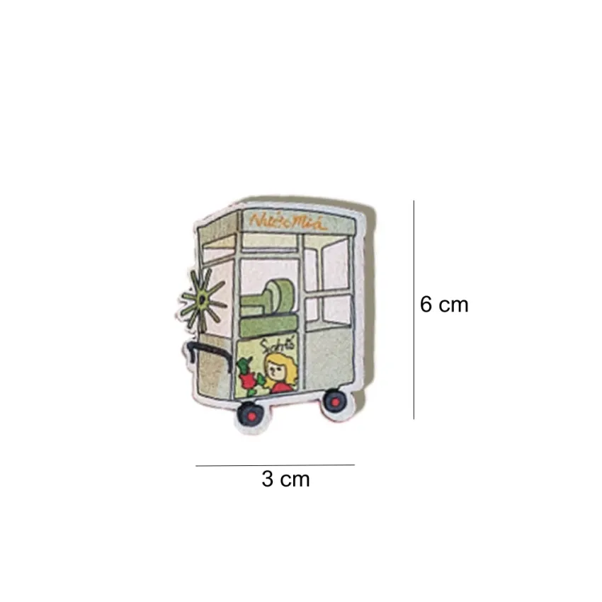 Pin Gỗ Xe Bán Hàng Rong, Leng Keng Phố Phường Việt Nam, Pin Gỗ In UV Sắc Nét, Ghim Cài Độc Đáo, Phụ Kiện Việt Nam, Quà Lưu Niệm Việt Nam Nhỏ Gọn