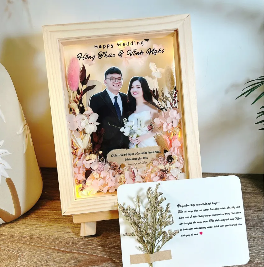 Wooden Framed Dried Flower Art, Personalized Photo & Message, Preserve Your Beautiful Memories, Dried Flower Frame, Souvenir, Handmade Decoration