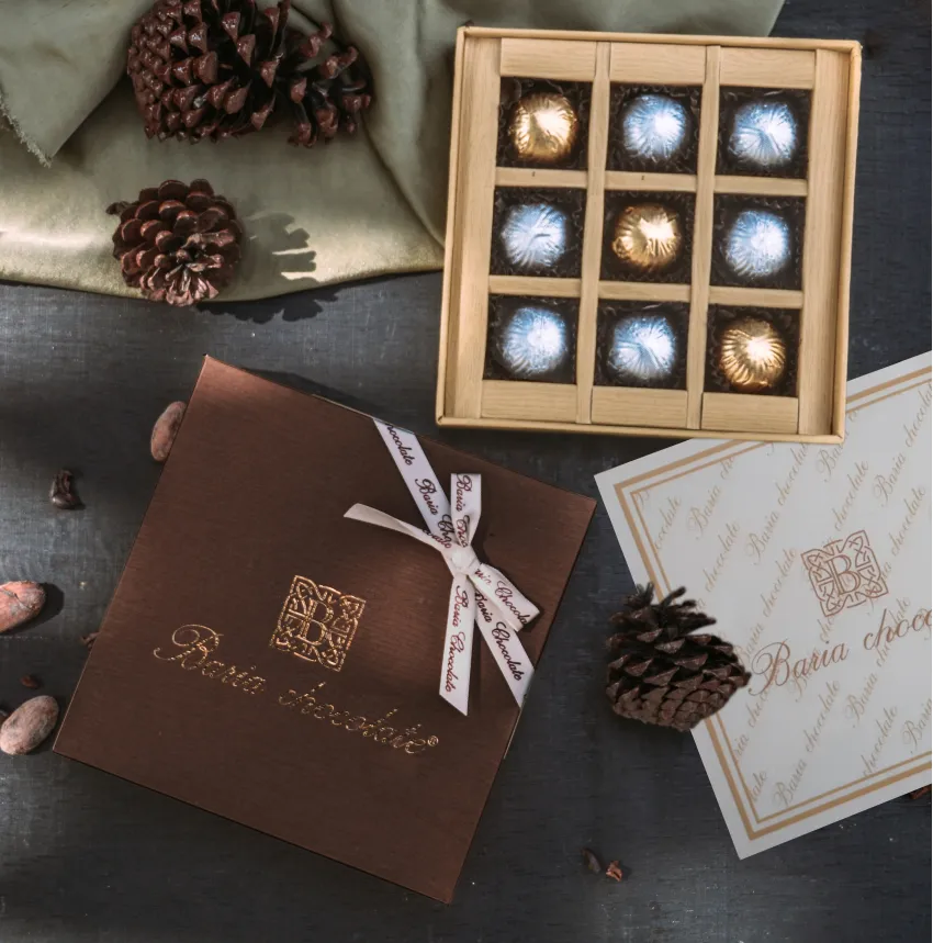 Macadamia filled chocolate box 9 pieces dark and milk chocolate unforgettable fusion flavor, pure chocolate healthy snack as Vietnamese specialty gift