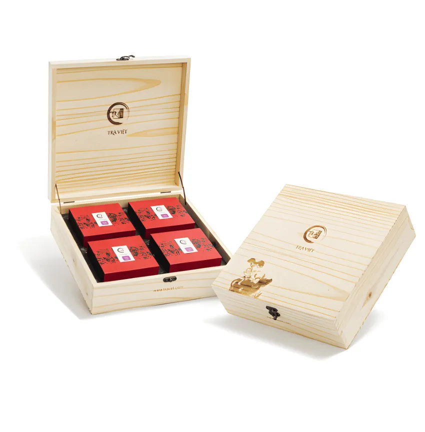 "Prosperity" Tea Gift Box Premium White Pine Wood, Refined Blessing Words That Impress All, Special Vietnamese Tea Gift Set, Luxury Gift, Partner Gift