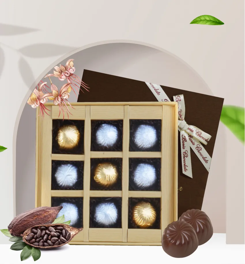 Macadamia Filled Chocolate Box, 9 Pieces Dark & Milk Chocolate, Unforgettable Fusion Flavor, Pure Chocolate, Healthy Snack, Vietnamese Specialty Gift